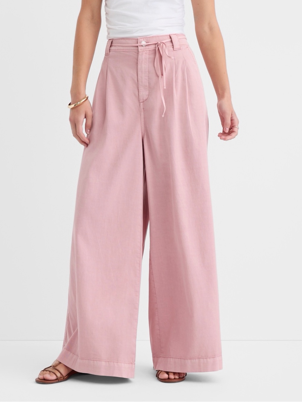 LOFT High Waist Drawstring Palazzo Pants in Dusty Pink - Picture 2 of 7